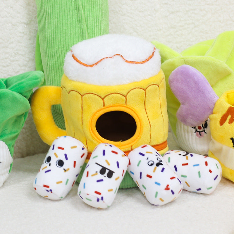 Interactive Plush Beer Mug Dog Toy – Snuffle Treat & Crinkle Chew Dogs