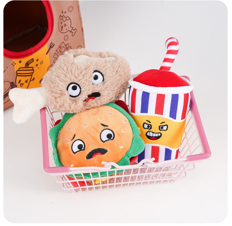 Interactive Squeaky Dog Toy Set – Burger, Chips & Crinkle Plush Toys for Dogs