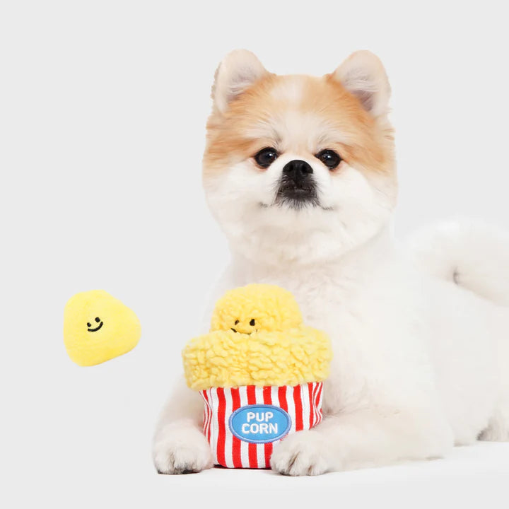 Popcorn Bucket Dog Toy – Interactive Nosework & Squeaky Plush for Small and Medium Dogs