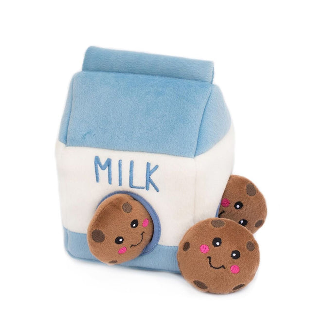 Milk & Cookies Snuffle Dog Toy – Plush Squeaky Treat-Dispensing Chew Toy