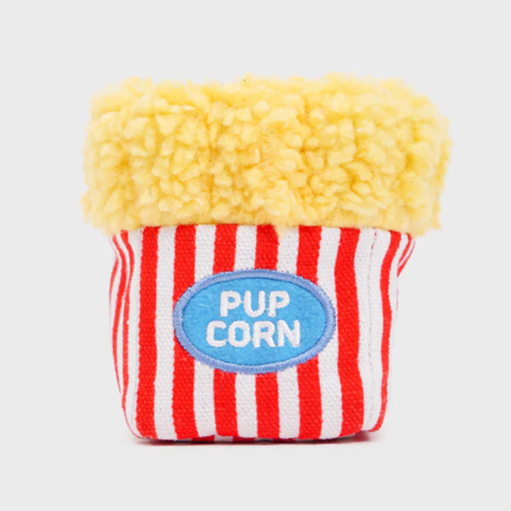 Popcorn Bucket Dog Toy – Interactive Nosework & Squeaky Plush Fun