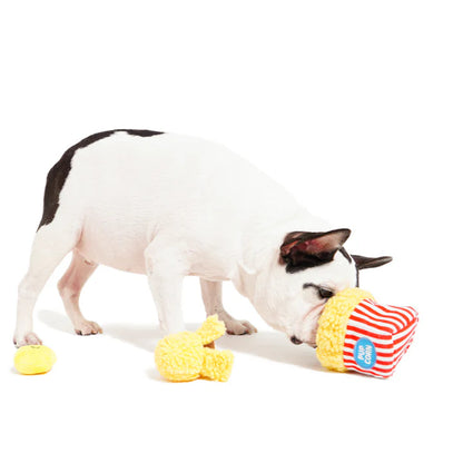 Popcorn Bucket Dog Toy – Interactive Nosework & Squeaky Plush Fun