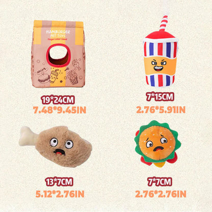 Fun Potato Chips & Burger Crinkle Dog Chew Toy Set – Chew, Squeak & Snack!