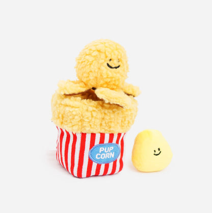 Popcorn Bucket Dog Toy – Interactive Nosework & Squeaky Plush Fun