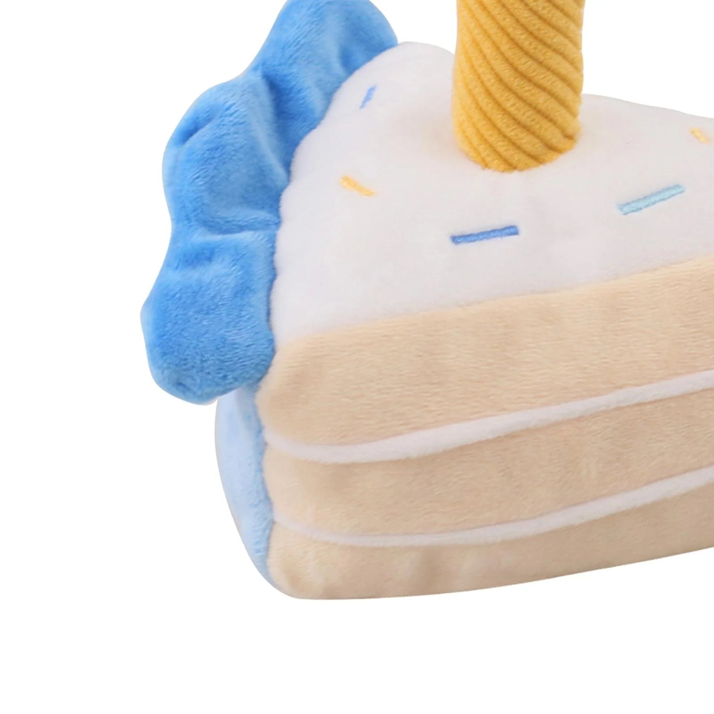 Juguete de peluche para perro con forma de pastel de cumpleaños que chirría: rebanada suave y masticable con sonido crujiente para cachorros juguetones.