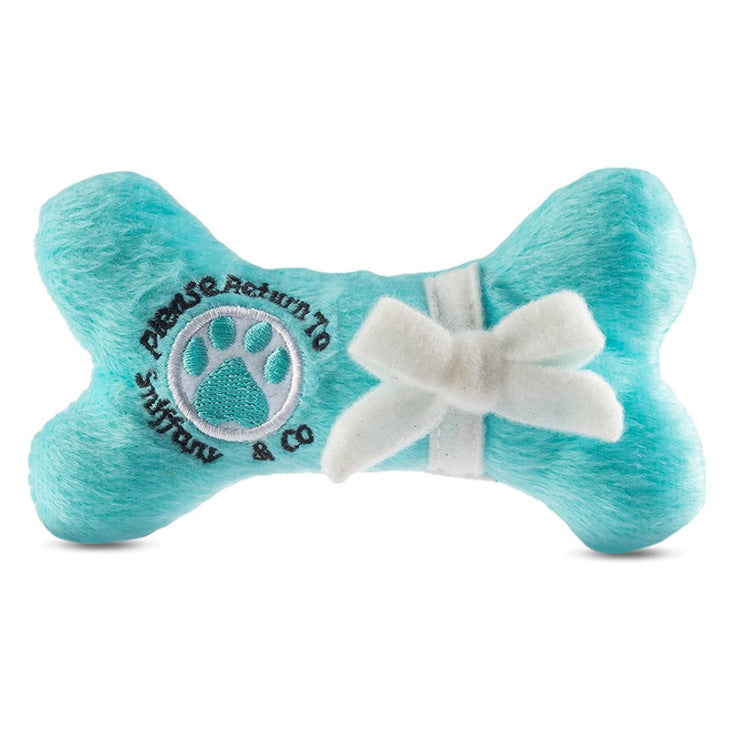 Juguete para perros Blue Sniffany Bone: peluche chirriante para cachorros con estilo