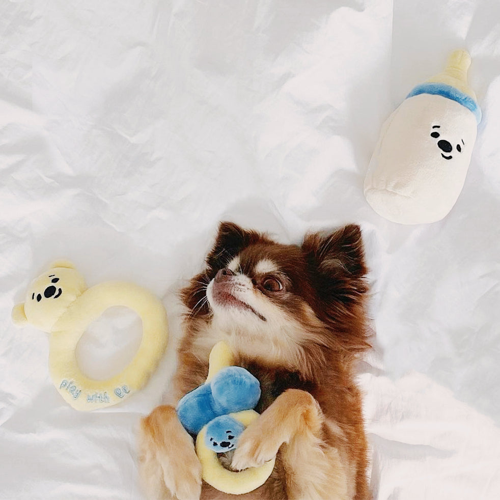 Chupete, biberón y sonajero interactivos de peluche: diversión para mascotas con chirridos y golosinas escondidas