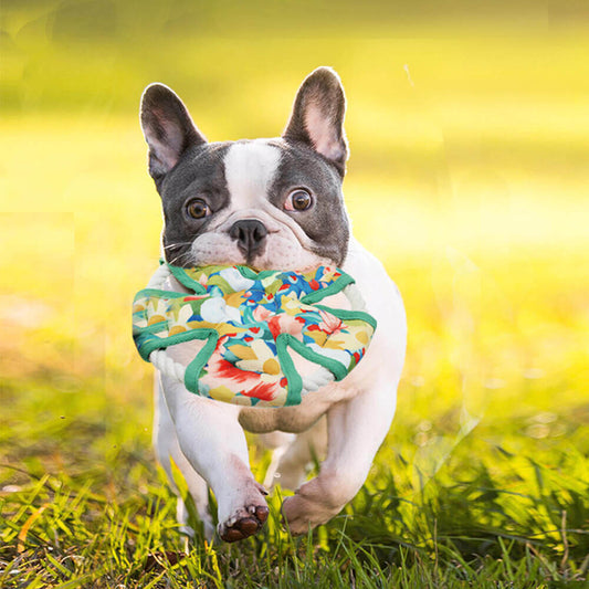 Floral Print Canvas Dog Chew-Resistant Squeaky Toy