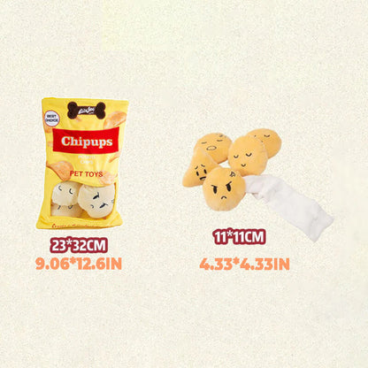 Fun Potato Chips & Burger Crinkle Dog Chew Toy Set – Chew, Squeak & Snack!