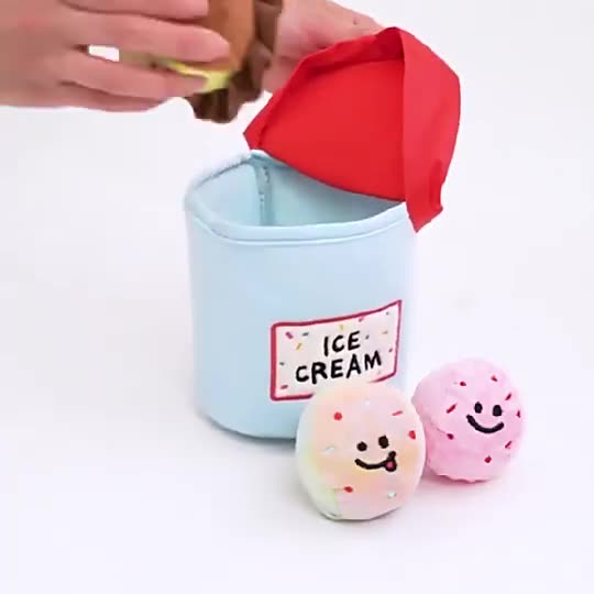 Ice Cream Bucket Dog Toy Set – Interactive Plush Crinkle Chew Toys with Luminous Ball & Hidden Treat Pocket