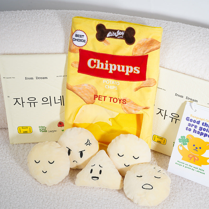 Fun Potato Chips & Burger Crinkle Dog Chew Toy Set – Chew, Squeak & Snack!