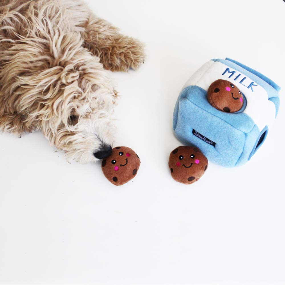 Interactive Snuffle Dog Toy – Plush Milk & Cookies Chew Toy Set for Hide-and-Seek Foraging & Squeaky Fun