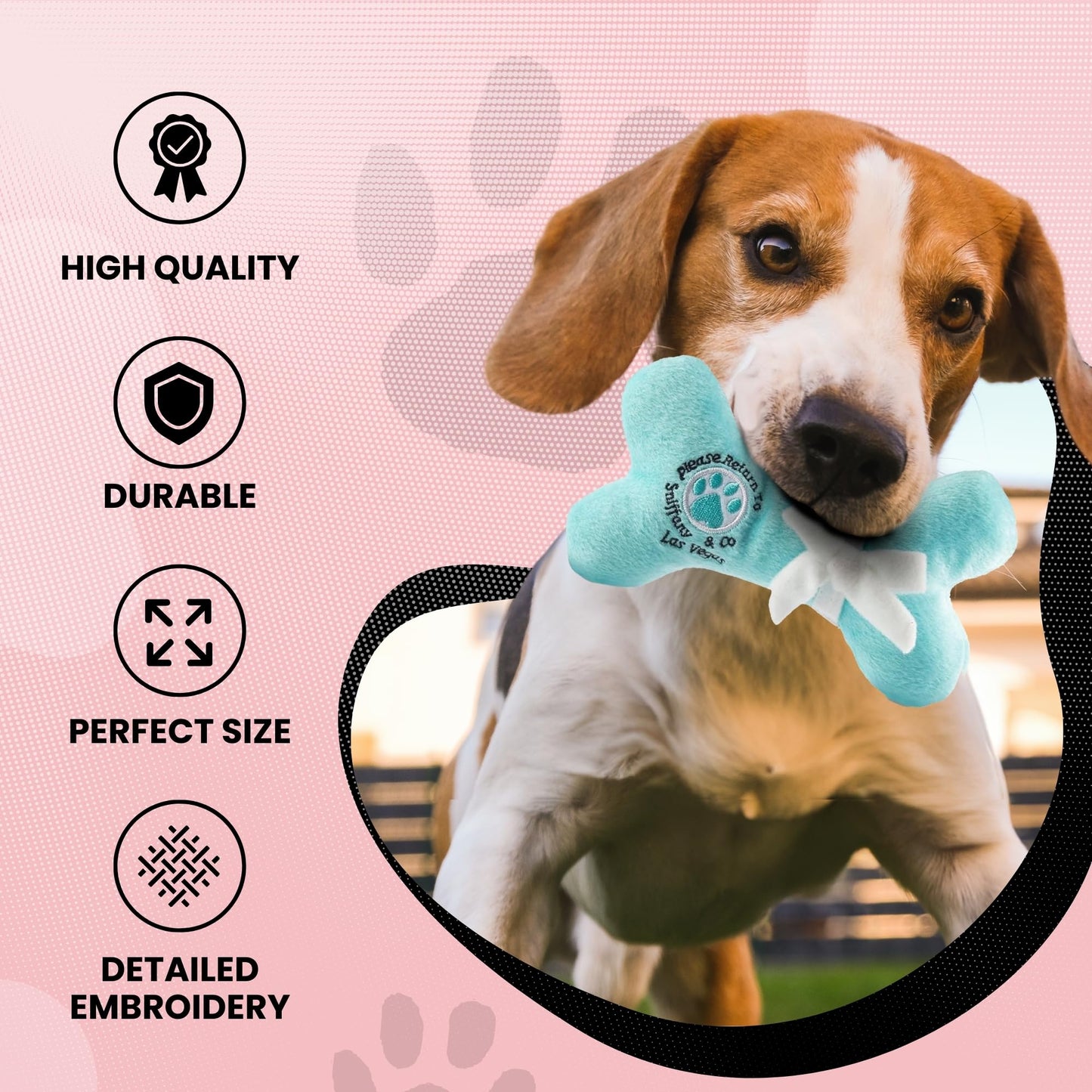 Juguete para perros Blue Sniffany Bone: peluche chirriante para cachorros con estilo