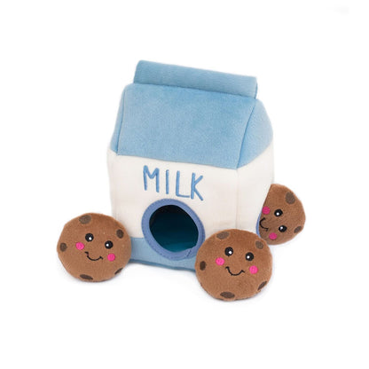 Interactive Snuffle Dog Toy – Plush Milk & Cookies Chew Toy Set for Hide-and-Seek Foraging & Squeaky Fun